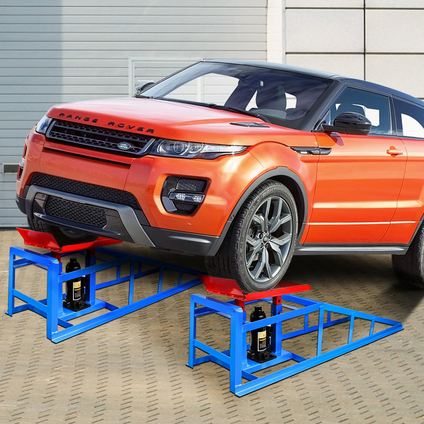 Car Ramps for Oil Changes Vehicle Ramps for Garage 2 Ton (4500 lb) Lifting Capacity, Nestable & Portable Auto Service Ramp （Red Blue）