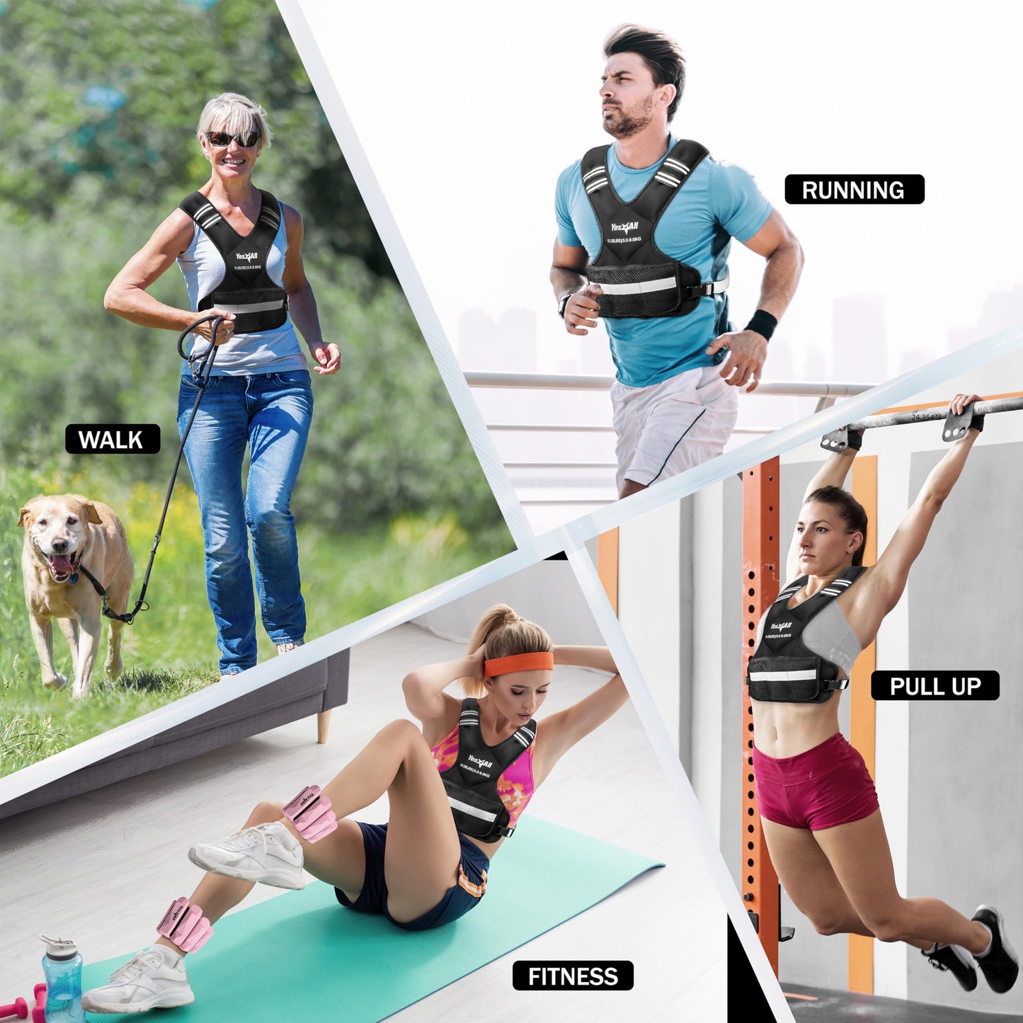 Yes4All Adjustable Weighted Vest 20-32lbs with Reflective Strip, Weight Vest for Strength Training for Men & Women, BLACK_20-32LBS, Large