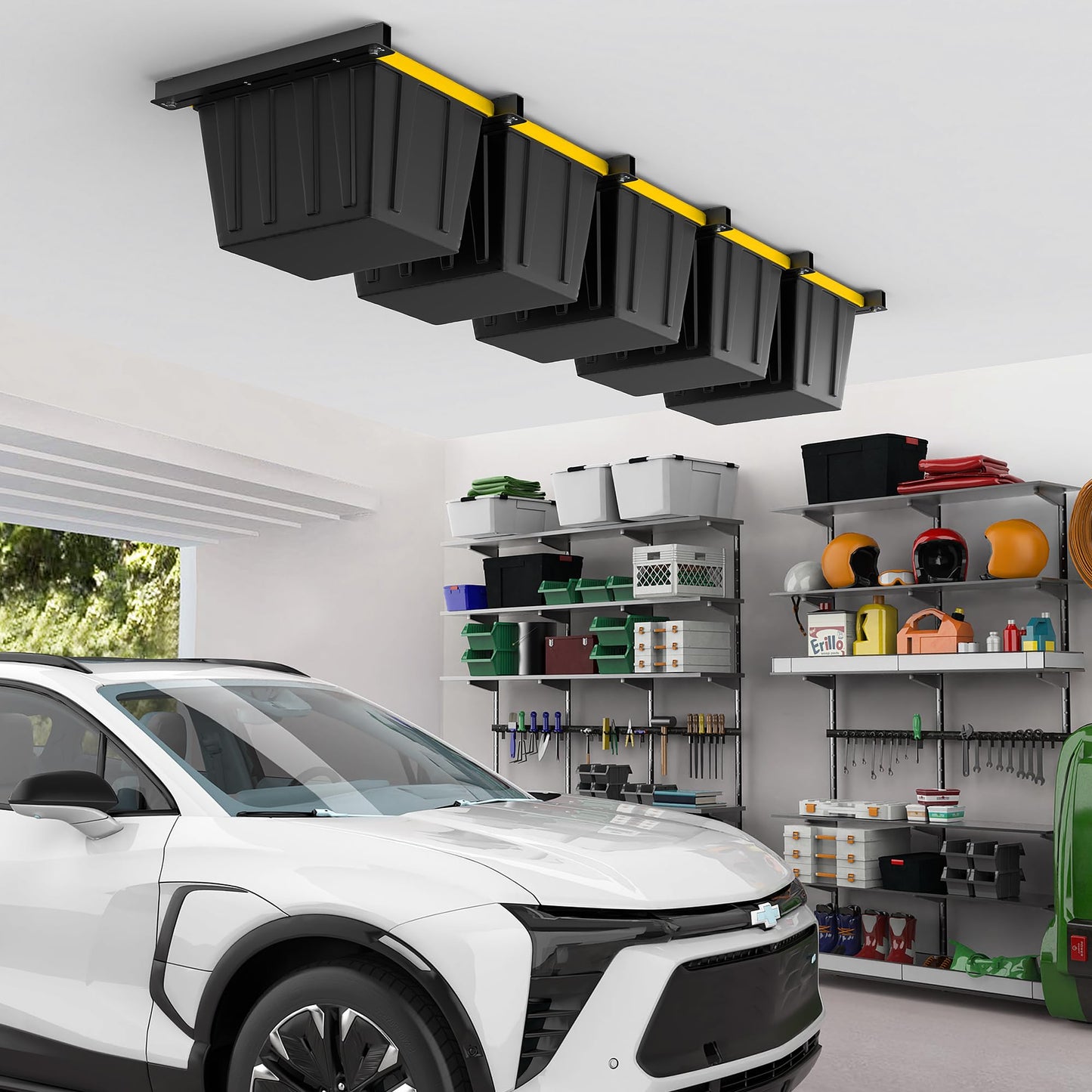 EVERHANGER Ceiling Storage Rack, Heavy Duty Overhead Garage Storage Rack, Adjustable Ceiling Bin Storage System, 6 Sets for 5 Bins, 26 Inch