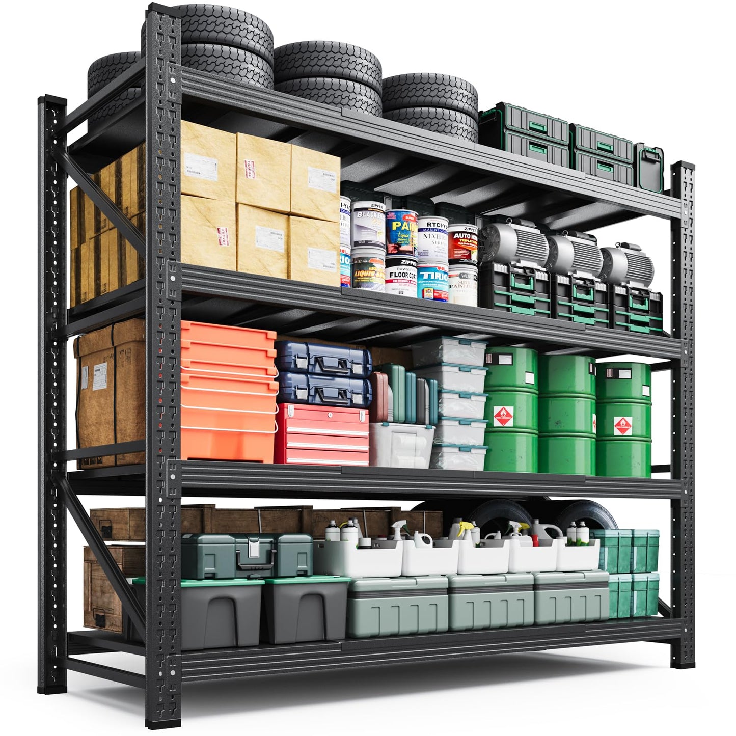 Letaya 3000LBS Storage Shelves Heavy Duty,70" H Garage Shelving Units, 4 Tier Adjustable Utility Rack Shelf,Large Metal Industrial Shelves,for Shop,Warehouse,Basement,Black (48" W x 24" D x 70" H)