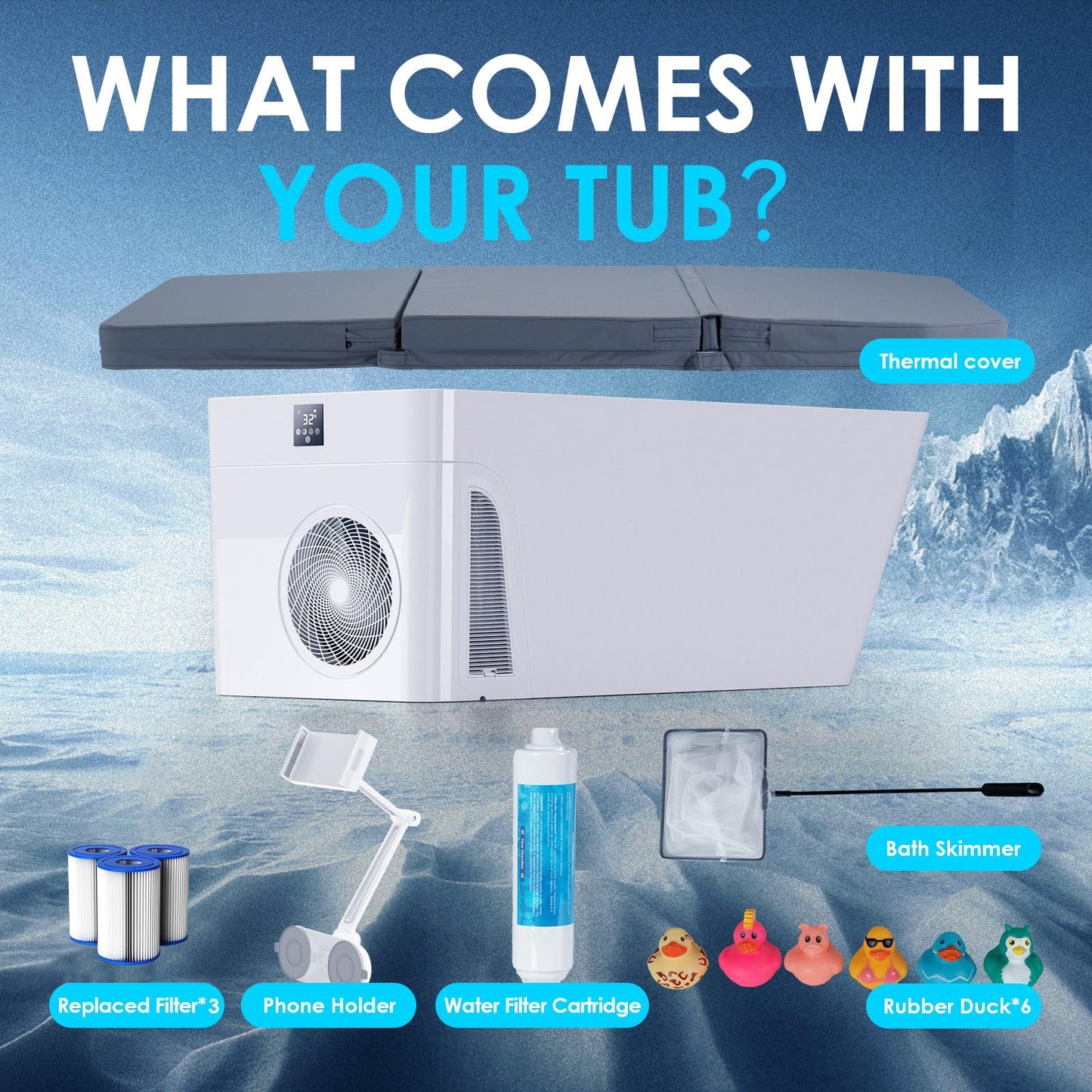 ICEGALAX Ice Bath Tub with Built-In Chiller (Down to 32℉), Smartphone Control, Whisper-Quiet, Freestanding Design for Full-Body Recovery & Cold Therapy, All-in Gen 2
