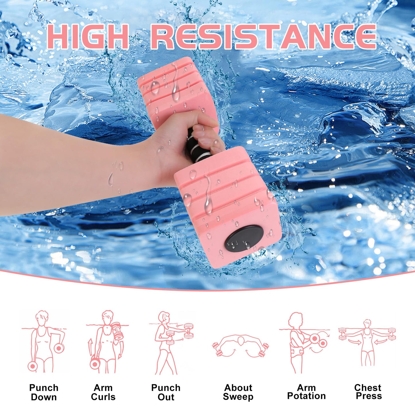 Water Weights for Pool Exercise, EVA-Foam Water Aerobics Equipment for Women,Kids,Seniors, Pool Weights Water Workouts Weight Loss-Pink