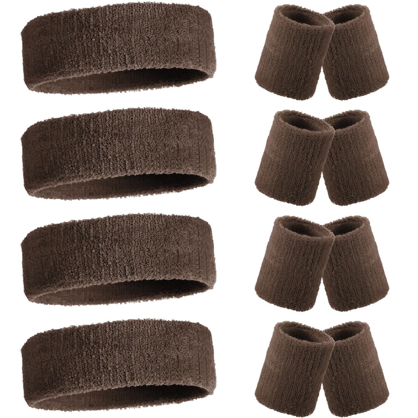 Civaner 12 Pcs 80 90s Neon Sweatbands Soccer Baseball Headbands Wristband Set for Men Women Party Cotton Headbands Terry Cloth Athletic Sweat Bands for Tennis Football Gym Outdoor(Camel)