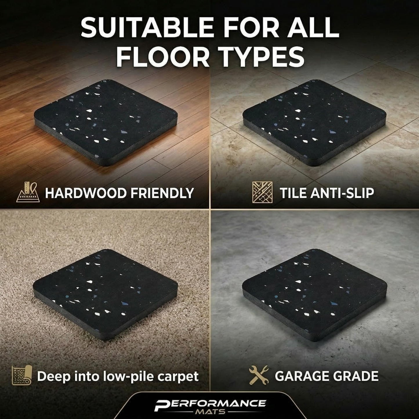 Treadmill Mat Pads,Walking Pad Mat for Bike Hardwood Floors&Carpet, 4 Pcs 3.94"x3.94"x0.6" Exercise Equipment Matt Hardwood,Rubber Foam Noise Reduce&Shocking Absorber Gym Floor Protector Padding