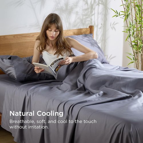 Bedsure Cooling Sheets - Breathable Viscose Bamboo Bed Set for Full Size | Deep Pocket Dark Grey
