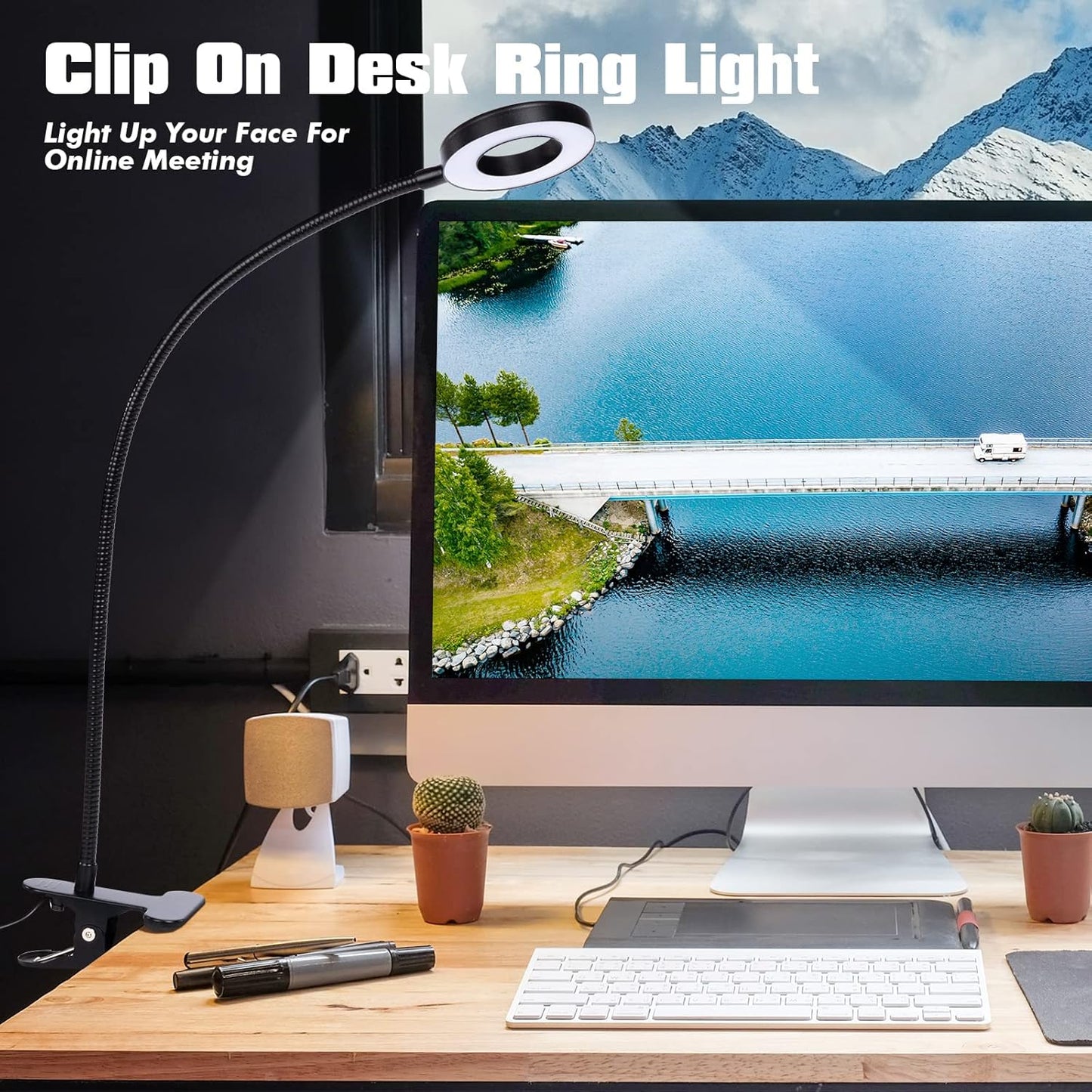 LuxLumin Dimmable LED Desk Lamp with Clamp for Video Conference Lighting, USB Light for Laptop Zoom Meeting, Clip on