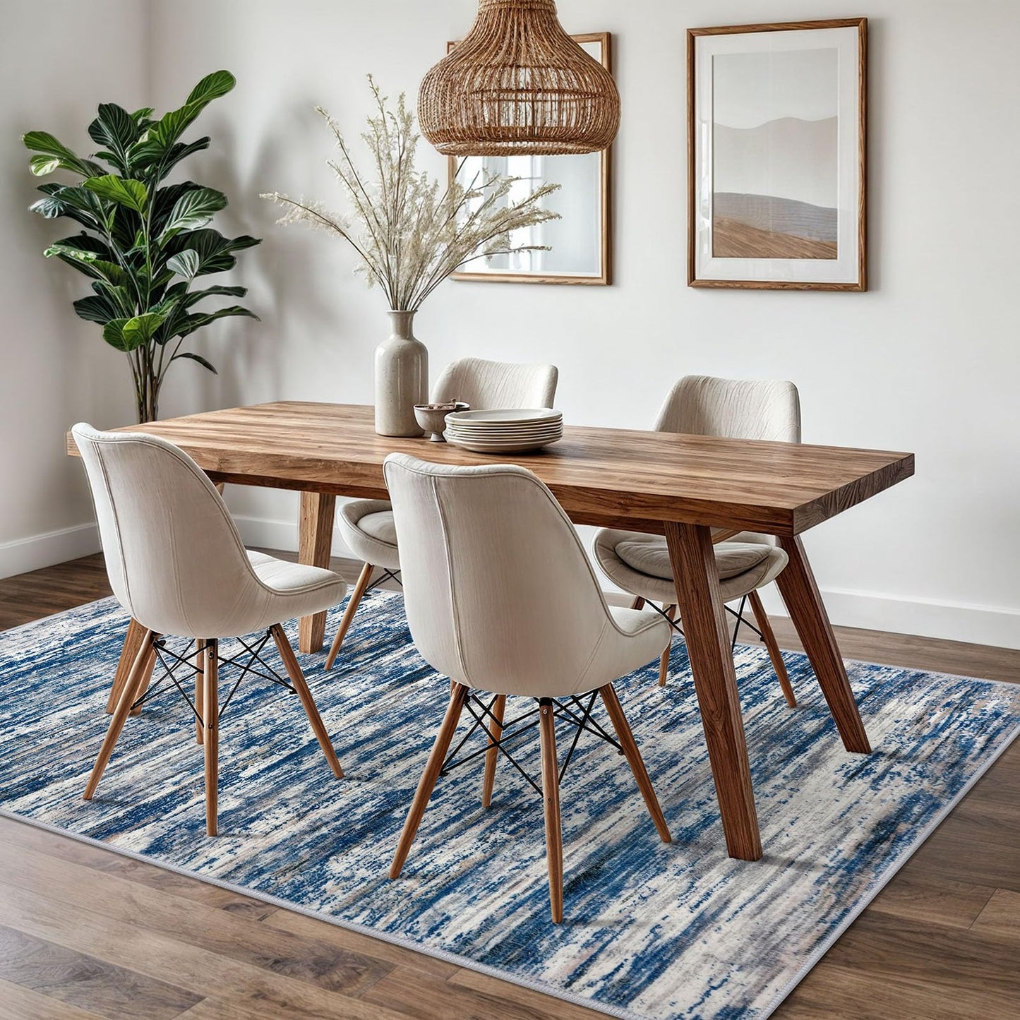 SIILOOM 5x7 Modern Abstract Area Rug for Bedroom, Navy Blue Gray Neutral Multi Large Super Soft Washable Rug with Slip-Resistant, Non-Shedding Rugs Indoor Door Mat for Home Décor