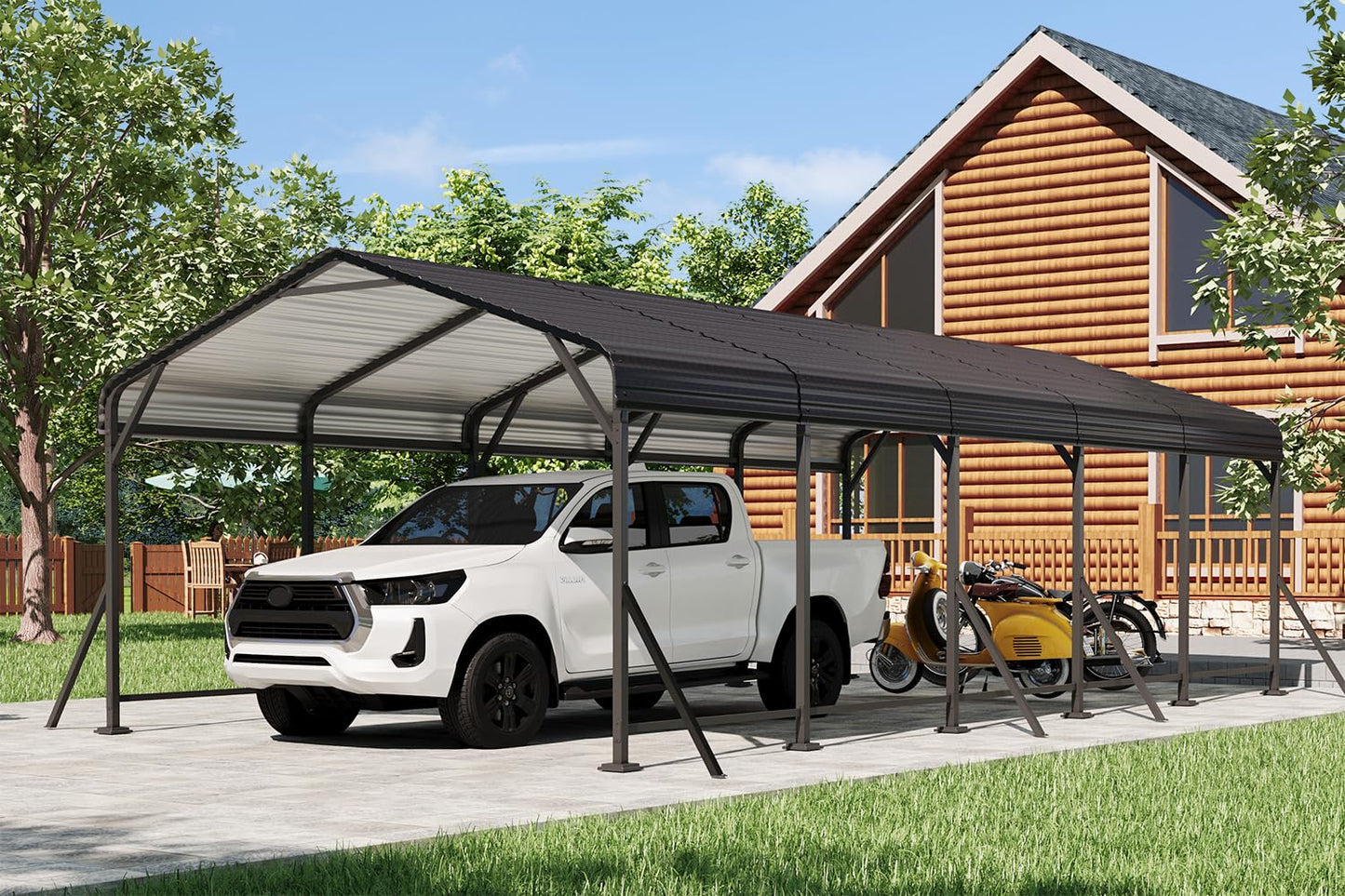 EROMMY13' x 26' Heavy Duty Metal Carport with Galvanized Steel Roof & Base for All-Weather Protection, Outdoor Carport Garage, Versatile for Car, Boat, Tractor, and Party Use, Dark Gray