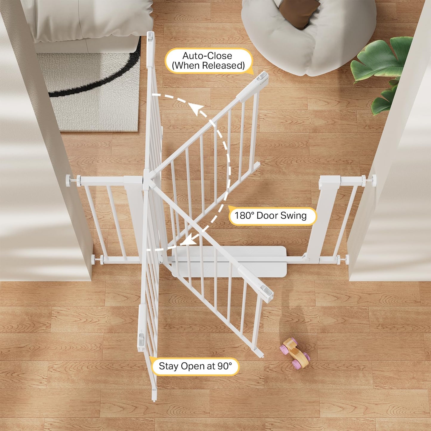 Cumbor 29.7-40.6" Baby Gate for Stairs, Mom's Choice Awards Winner-Dog Gate for Doorways, Pressure Mounted Auto-Close Pet Gates for Dogs Indoor, Safety Child Gate with Easy Walk Thru Door, White