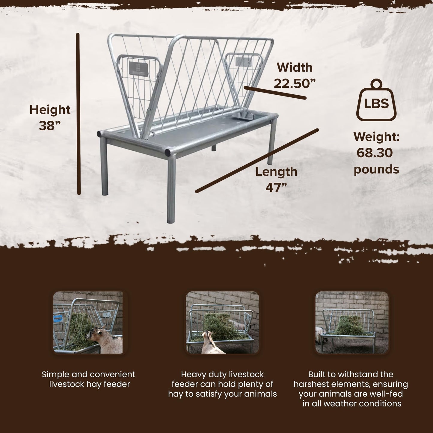 Rugged Ranch Products 4 Foot Long Outdoor Heavy Duty Mini Galvanized Steel Pasture Hay Feeder for Goats, Sheep, and Miniature Horses, Silver