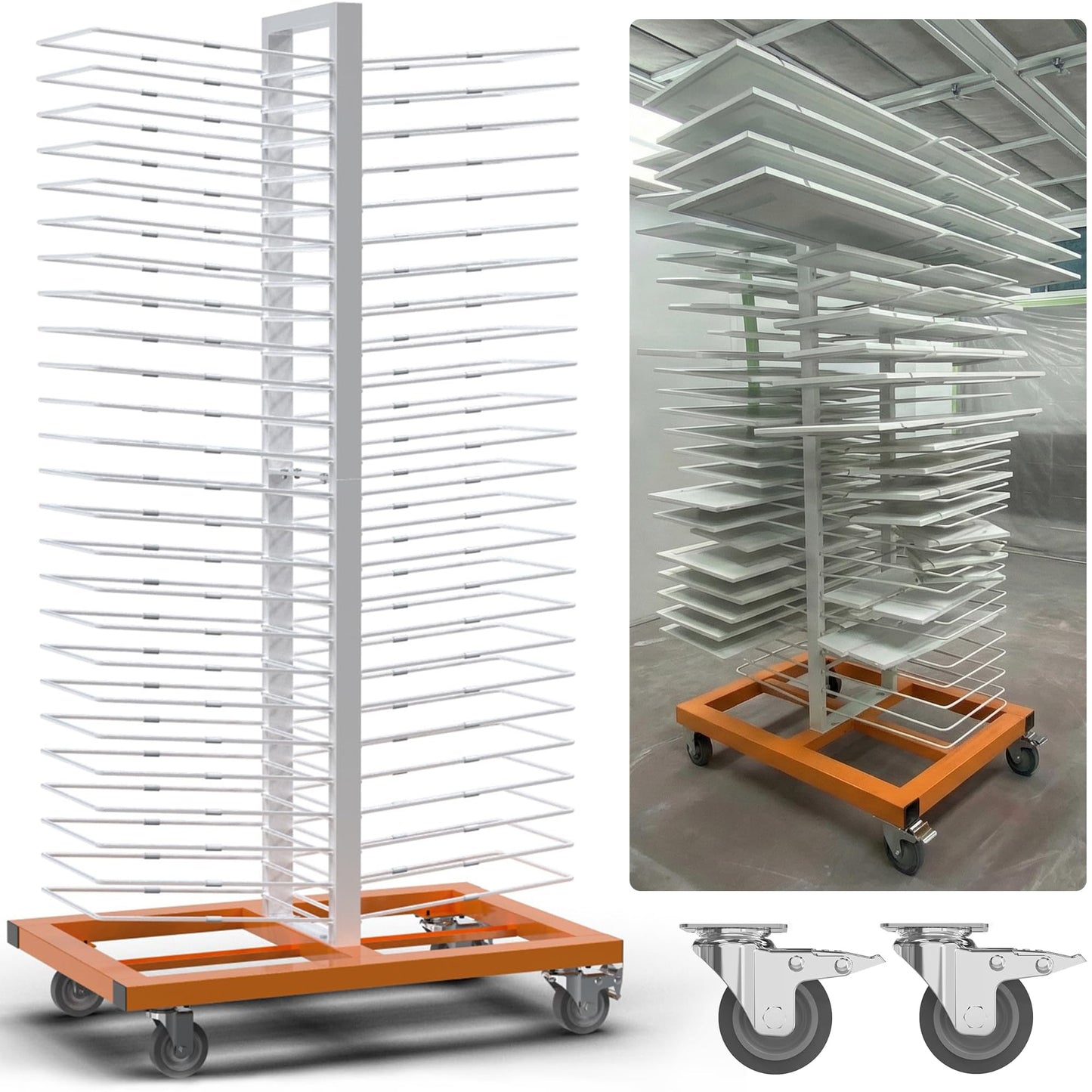 BERPET 50-Shelf Cabinet Door Paint Drying Rack - Heavy Duty Steel Mobile Stand, 1500 LBS Total Capacity (30 LBS/Tier) - Woodworking & Art Studio