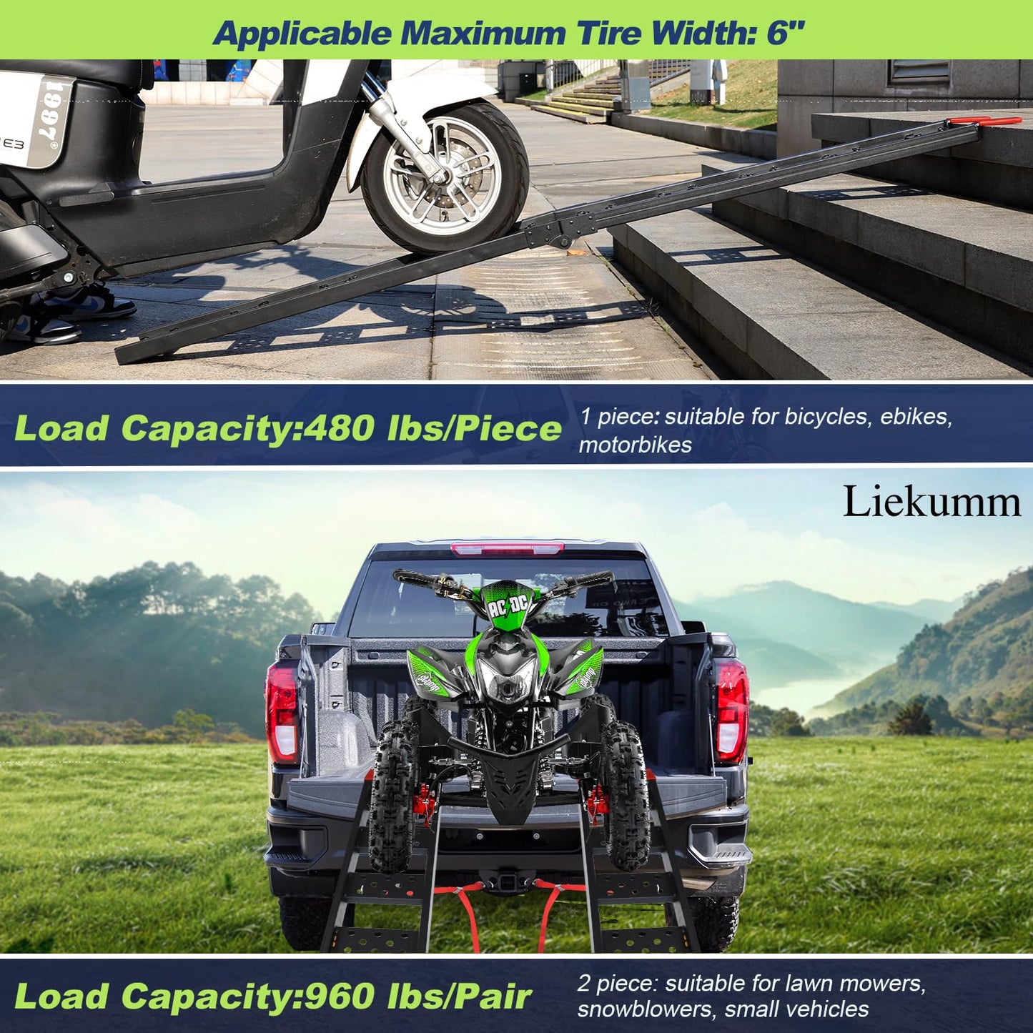 LIEKUMM 83" ATV Ramps 2-Pack, 960 lbs Capacity Folding Loading Ramps for Pickup Trucks, Heavy Duty Truck Ramps for Trailer, Lawn Mower (Black)