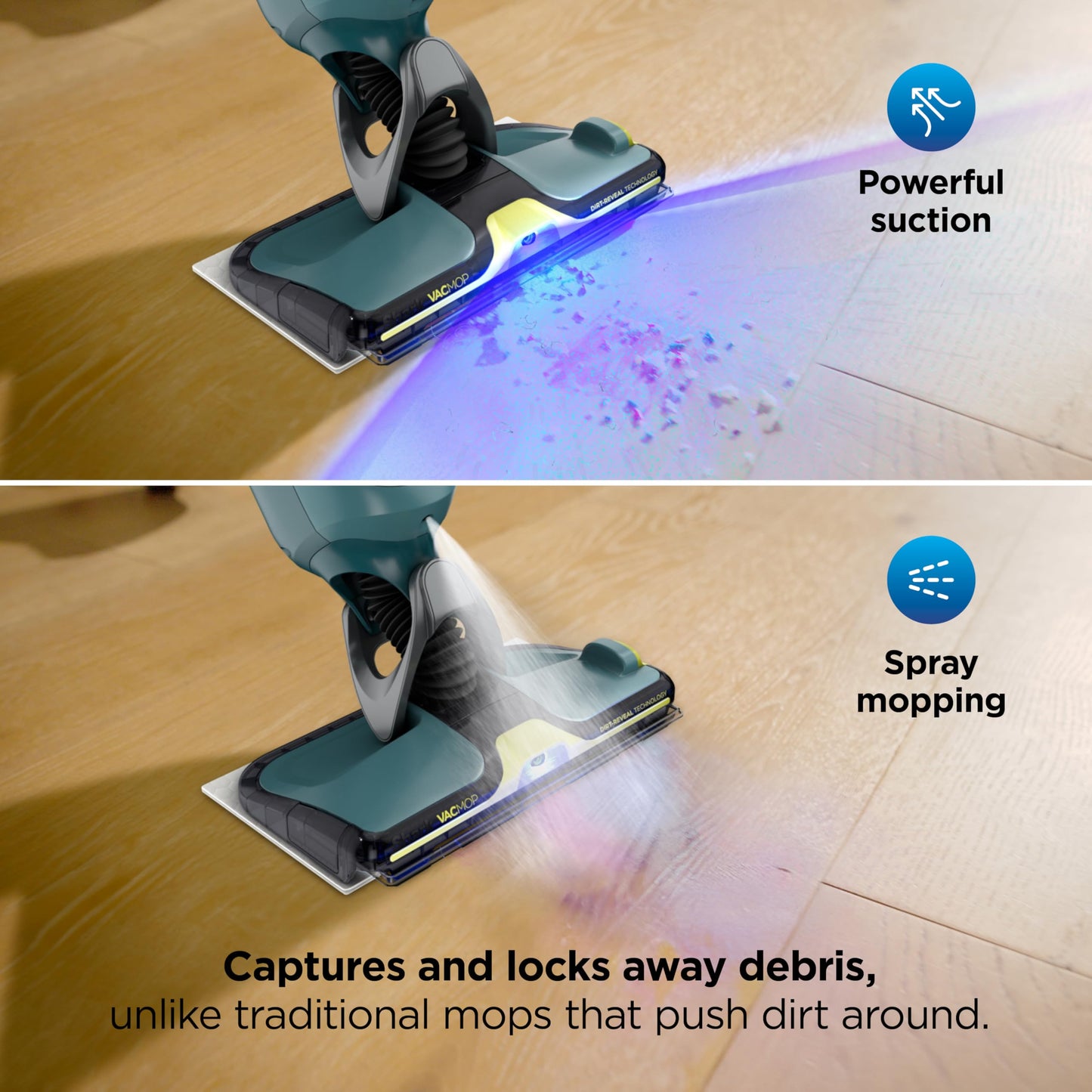 Shark VACMOP Reveal NEW Cordless Hard Floor Cleaner, Vacuum & Spray Mop, Powerful Suction, Lightweight, Illumination Light, Includes 4 Disposable Pads, 12oz Pet Multi-Surface Cleaning Solution, VM401