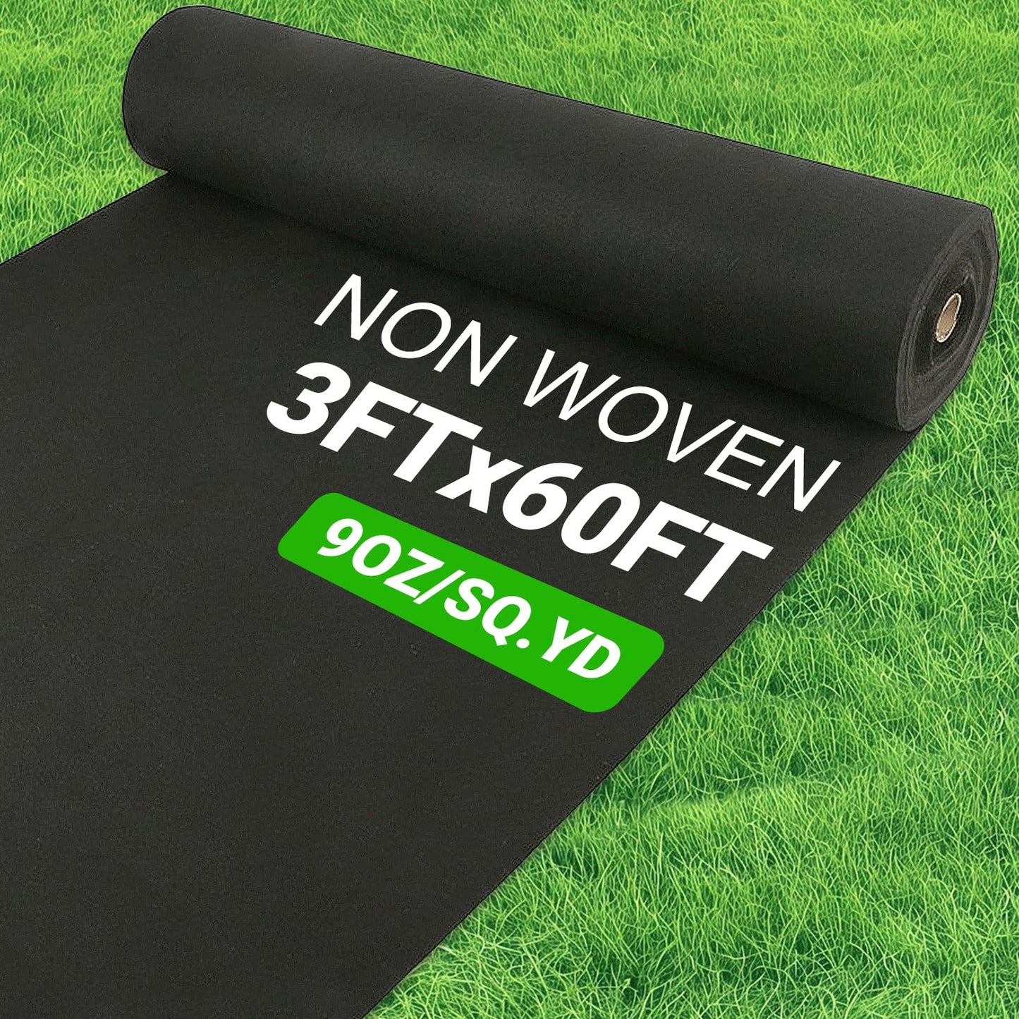 9oz Non Woven Geotextile Fabric for French Drains, 3x60FT High Permeability Drainage Fabric with Stakes Heavy Duty Landscape Fabric for Gravel Grid, Garden, Flower Beds, Weed Control, Erosion Control