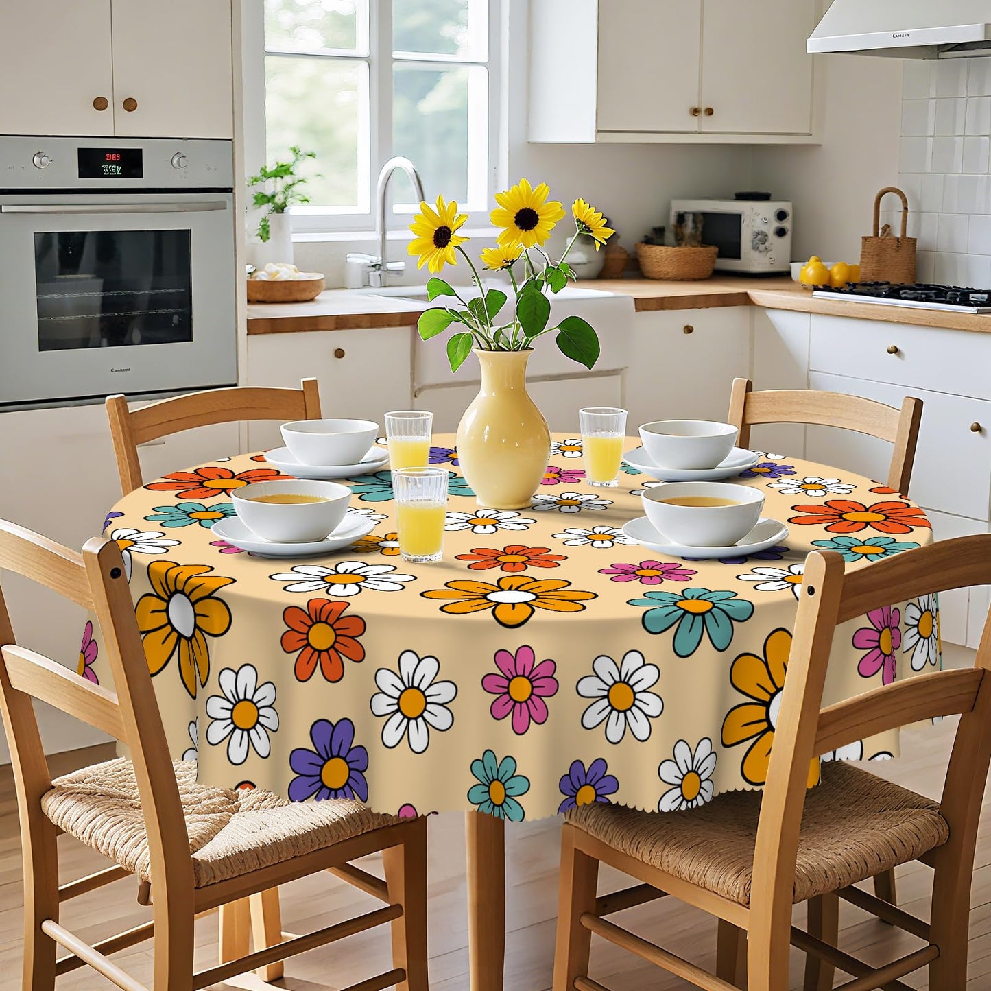 Eikione Fall Tablecloth 70 Inch, Maple Leaf Table Cloth, Waterproof, Wrinkle Free Polyester Table Cover for Autumn Picnics, Halloween Dining Decorations