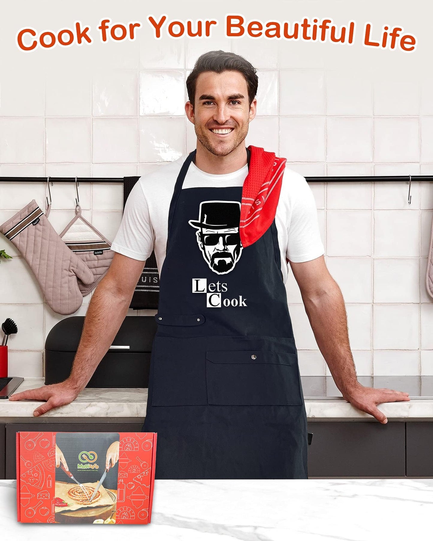 Binggle Funny Cooking Chef Apron for Men with Pockets BBQ Kitchen Work Aprons Birthday Dad Creative Gifts