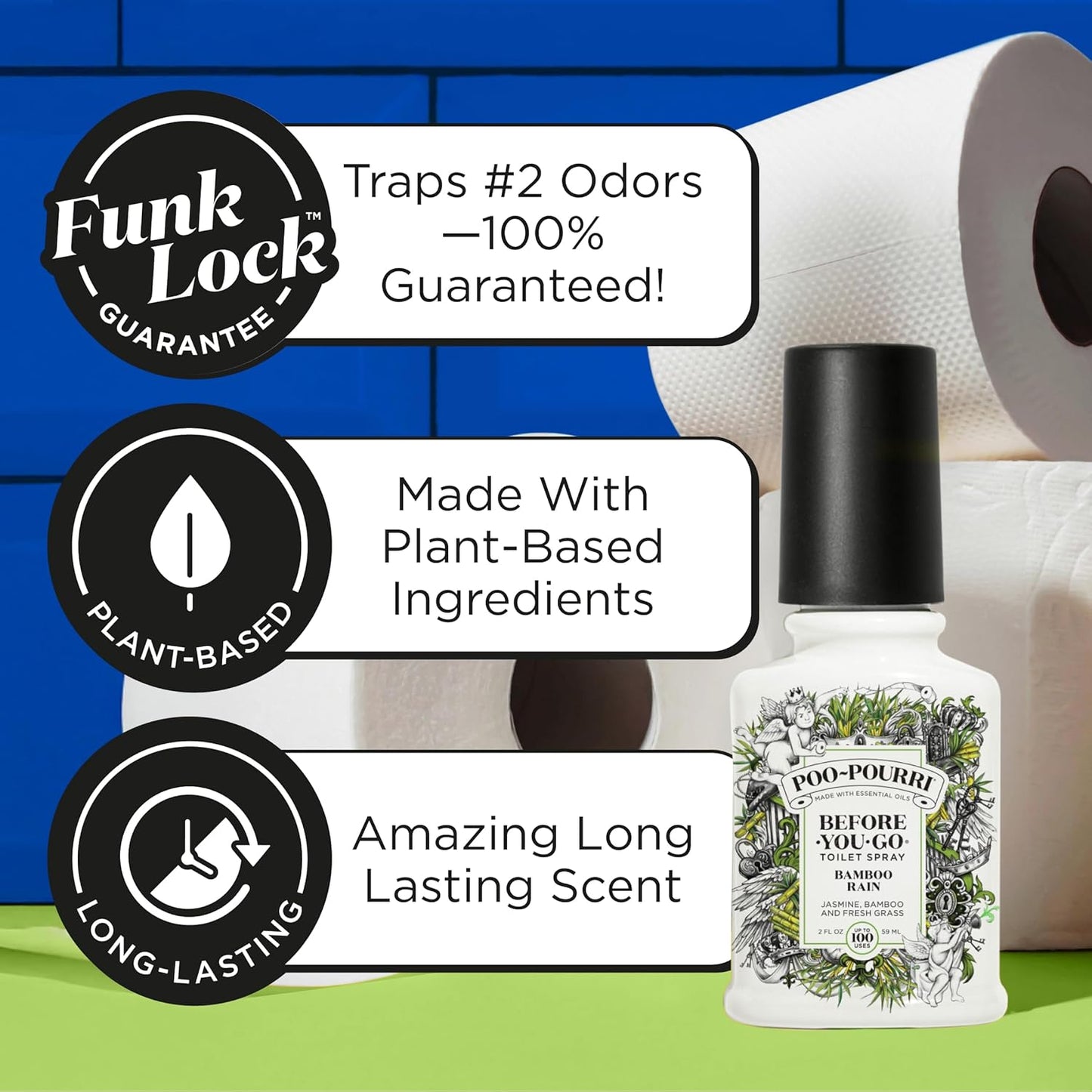 Poo-Pourri Toilet Spray - Bamboo Rain Odor Eliminator | 2 Fl Oz, Up to 100 Uses, TSA Approved
