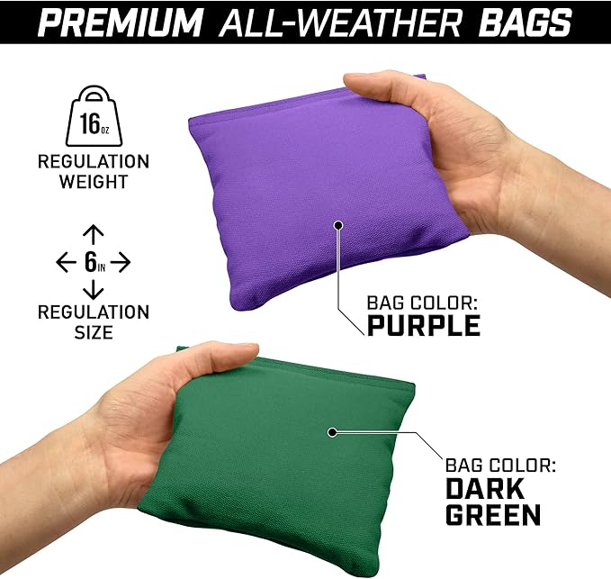 GoSports 4 ft x 2 ft Commercial Grade Cornhole Boards Set - Natural Wood Cornhole Boards, Choose from Different Bean Bag Color Combinations - Purple & Dark Green