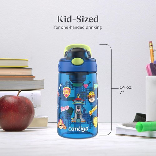 Contigo Aubrey Water Bottles - Leak-Proof & Spill-Proof 2-Pack, 14oz, Power Pups & Dino Treks, Green/Blue