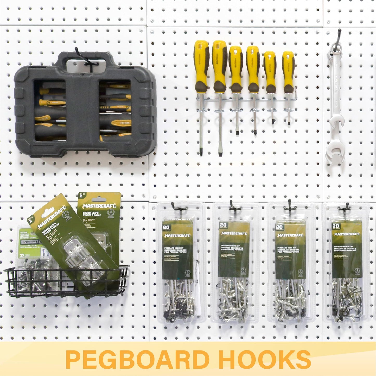 BFPeaky Heavy Duty Pegboard Hooks 10 Inch - 50 pcs Peg Board Hooks for Hanging, Black Metal Pegboard Organizer Accessories Garage, Workshop, Home, and Store