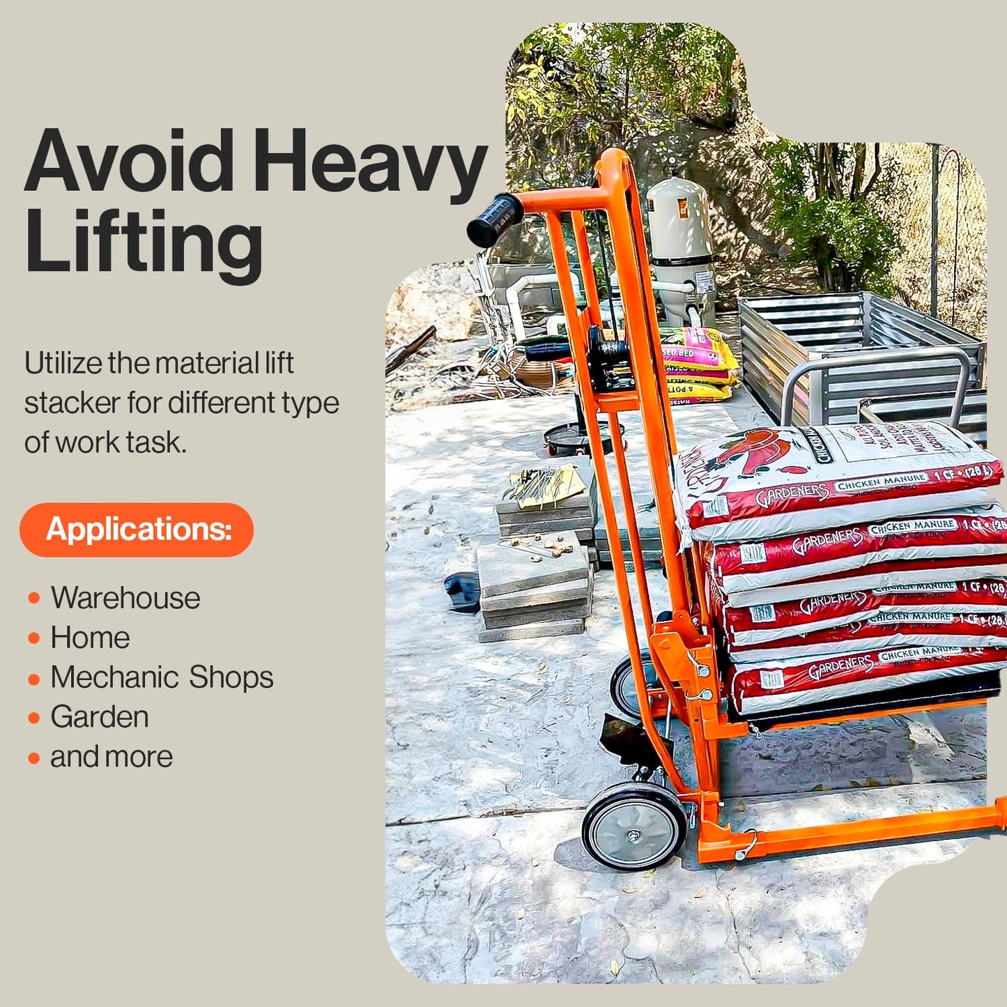 SuperHandy Material Lift Winch Stacker, Pallet Truck Dolly, Lift Table, Fork Lift, 330 Lbs 40" Max Lift w/ 8" Wheels, Swivel Casters [Patented]