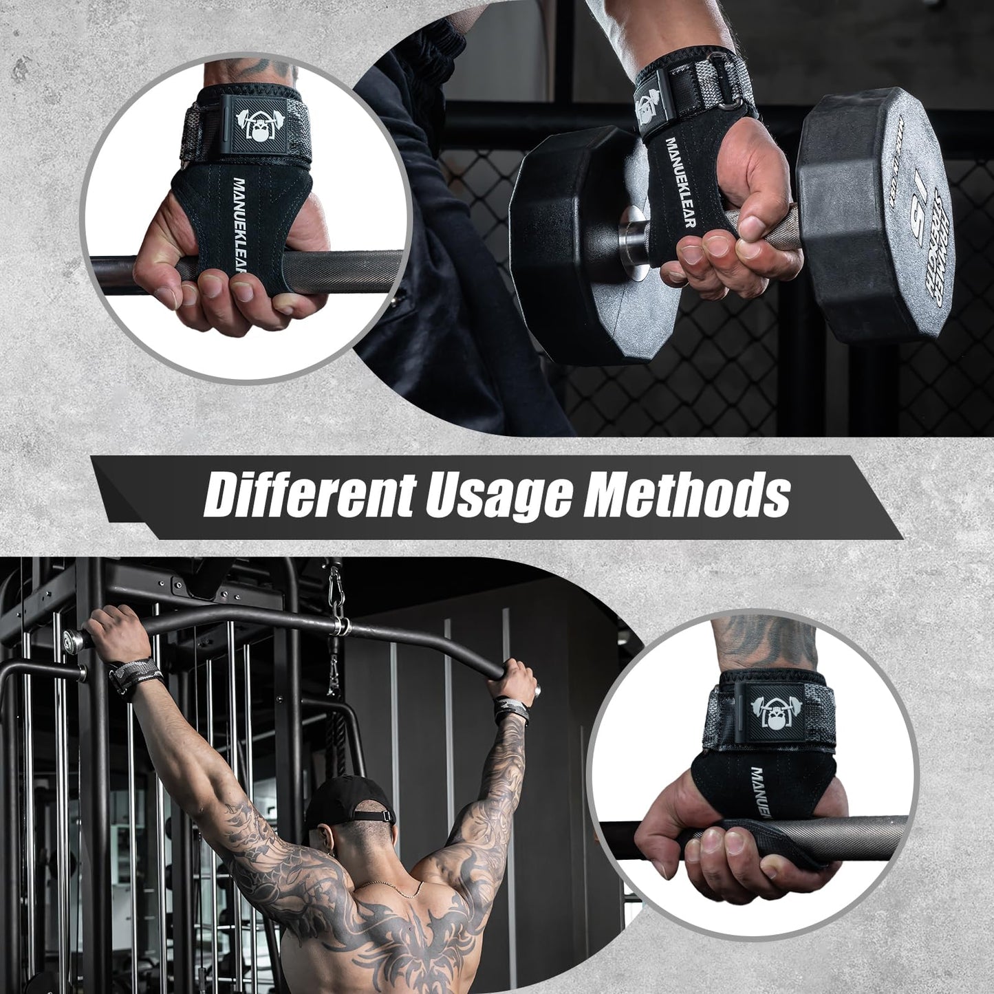 MANUEKLEAR Gym Straps Weight Lifting, Double Leather Lifting Straps for Men Deadlift with Cushion Wrist Loop, Gym Liftings Wrist Wraps for Weightlifting