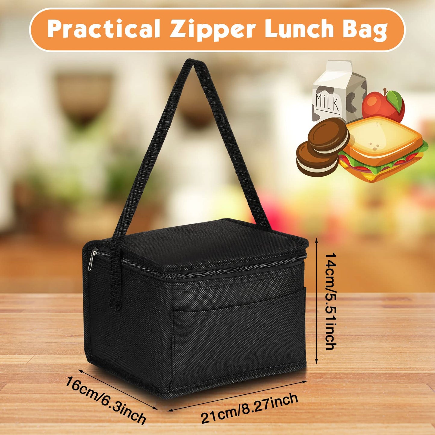 Nuogo 15 Pack Insulated Lunch Bags Bulk, Reusable Cooler Boxes, Leakproof Lunch Boxes Set, Waterproof Thermal Coolers, Insulated Beverage Bag for Women Men Work Picnic Beach(Black)