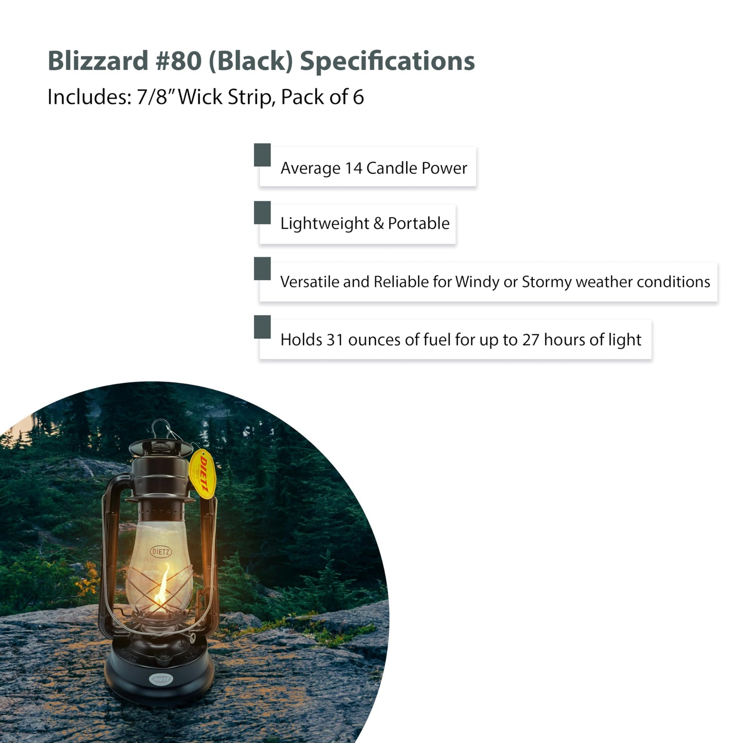 LIGHT OF MINE Blizzard Oil Lantern, Model PARE-CHIMN, Black, Borosilicate Glass, Includes 7/8in Replacement Wick Strips