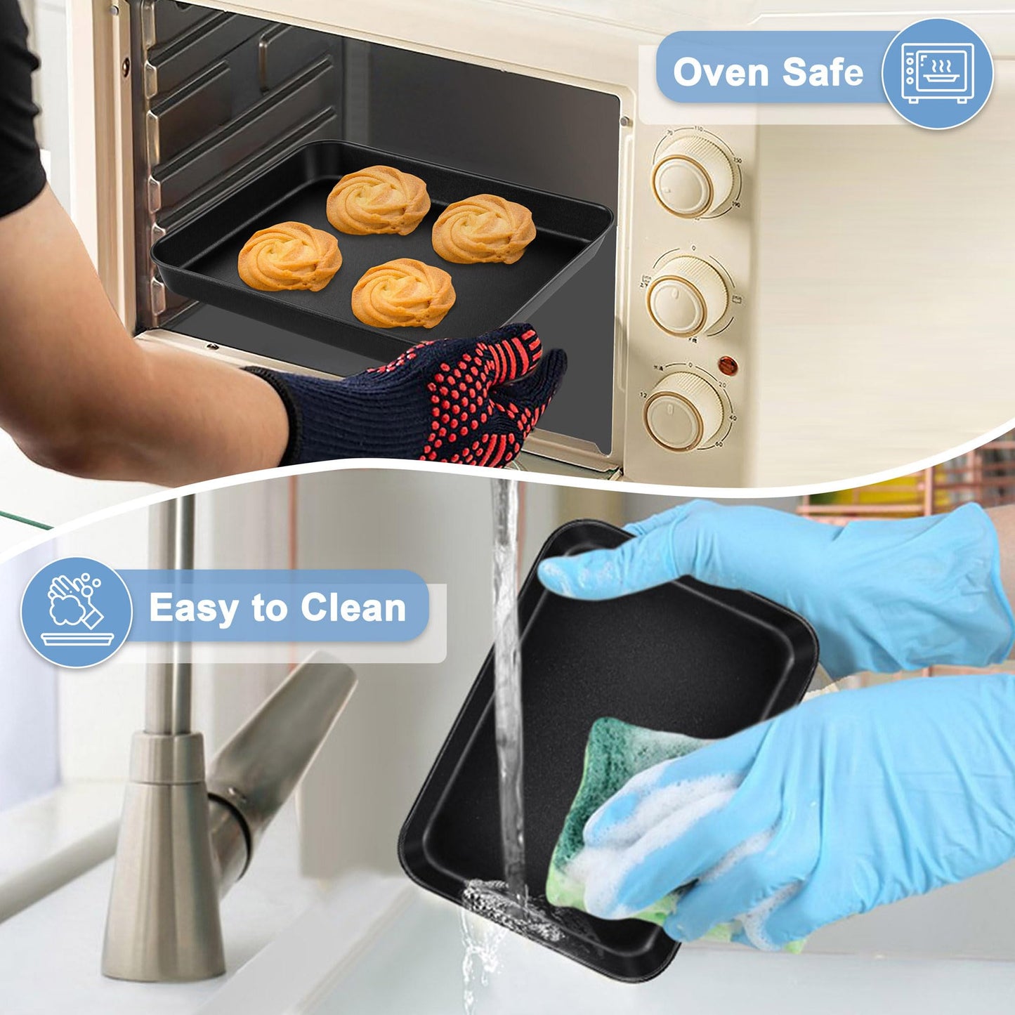 TeamFar Small Toaster Oven Pan, 9.25 x 7 x 1 Inch Carbon Steel Non Stick Coated Mini Toaster Oven Baking Pan Tray for Ovenware, Non-Toxic & Heavy Duty, Roll Edge & Easy Clean