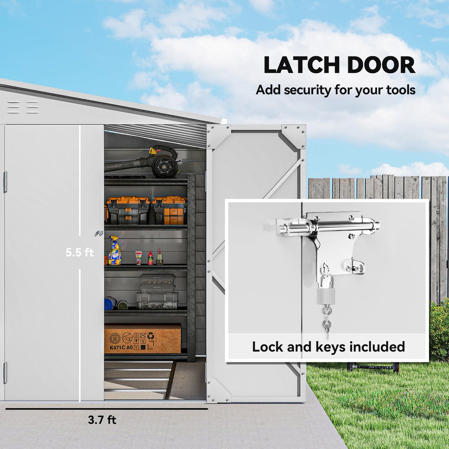 Outsunny 4.6' x 9' Steel Outdoor Storage Shed, Waterproof Lean to Shed, Metal Garden Tool House with Foundation Kit, Lockable Doors, Gloves and 2 Air Vents for Backyard, Patio, Lawn, White