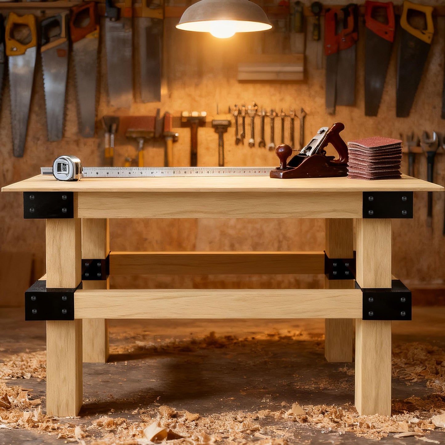 Heavy Duty Workbench Brackets Kit, 8 PCS 4''x4'' Workbench Leg Frame Braces, for 4x4 & 2x4 Lumber, DIY Table Building Kit with Pre-Drilled Holes for Workbench Table, Shelving, Garage Storage
