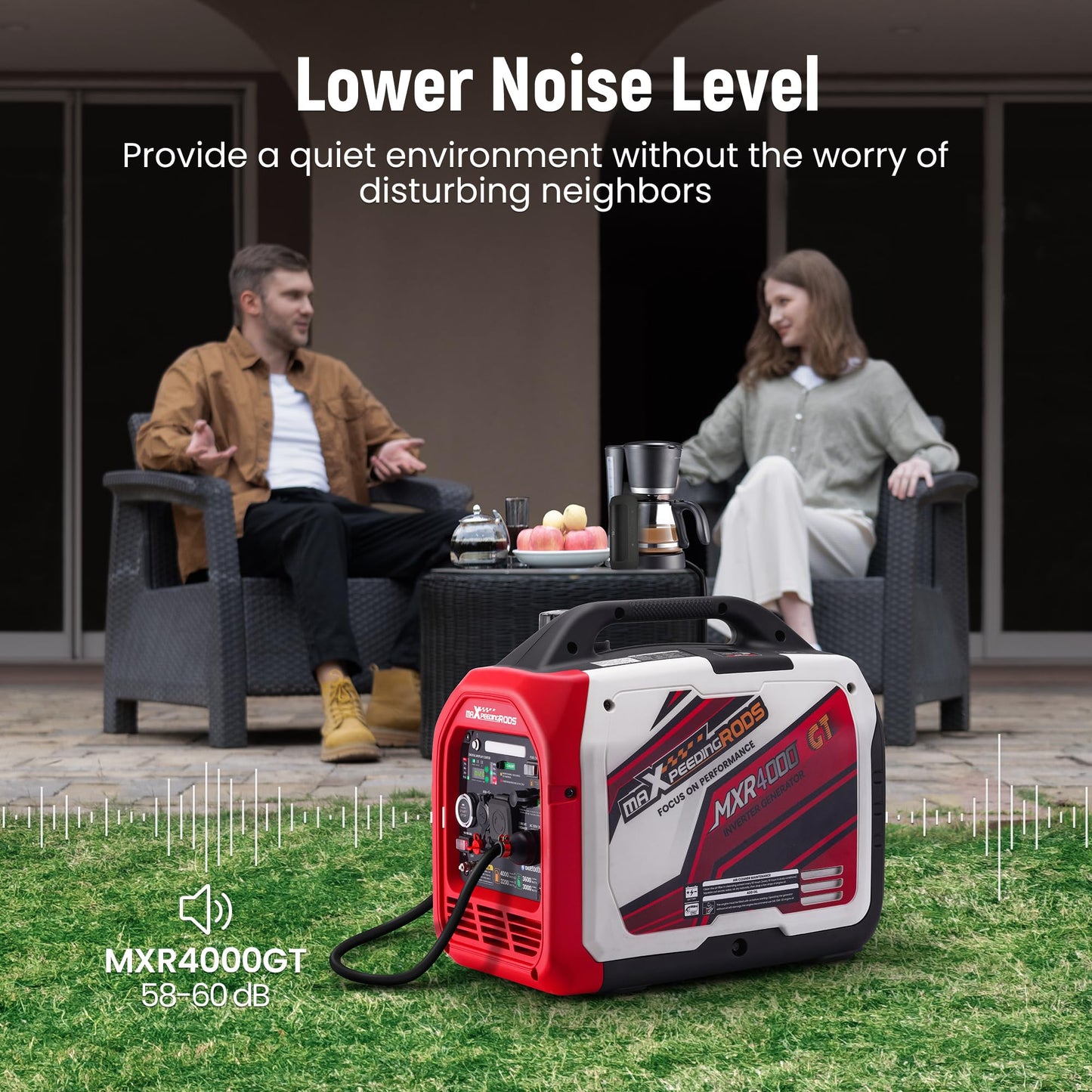 maXpeedingrods 4000 Watt Dual Fuel Inverter Generator with Bluetooth® Control Start and Display, RV Ready, Electric Start, Quiet for Outdoor Camping, Home Backup, Garden，PGMA Compliant