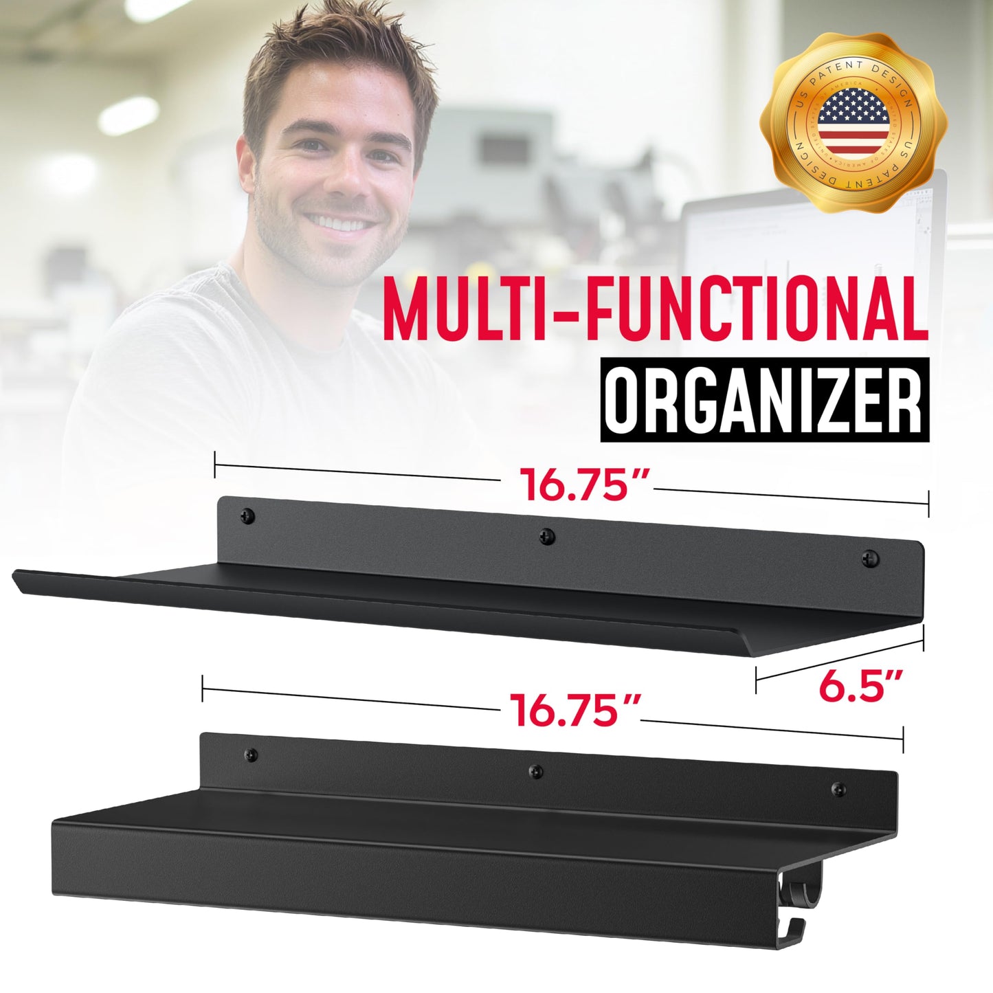 Crostice 2-Tier Metal Shelf Compatible with Tonal Accessories, Floating Shelf Organizer for Home Gym Storage, T-Locks Adapter Bracket Hanger, Gym Rack Wall Mounted with Hooks, Workout Storage Holder