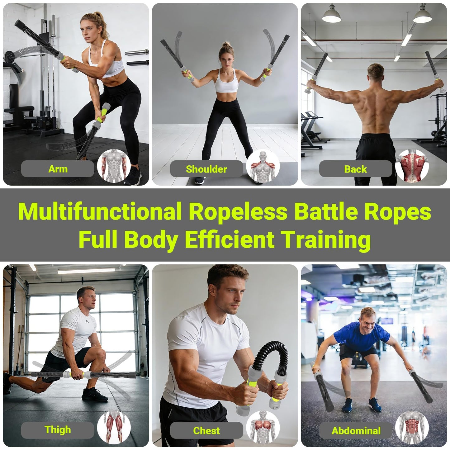 Weighted Cordless Battle Ropes, 2-in-1 Portable Ropeless Battle Ropes for Home Gym, Workout Ropes for HIIT, Strength & Low-Impact Aerobic Training, Versatile Exercise Equipment for Men & Women