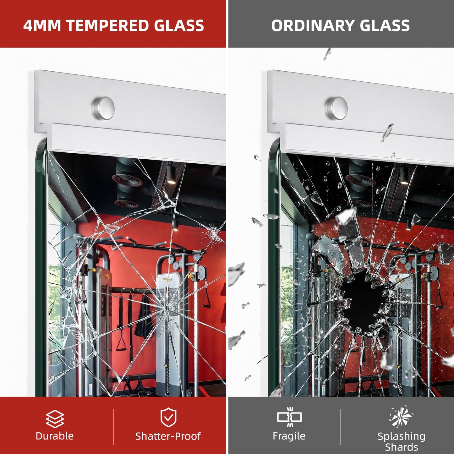 AMOISE Home Gym Mirror for Wall, 48"x28"-2PCS Frameless Tempered Glass Mirror, Large Full Length Mirror for Garage, Workout, Yoga Room, Dance Studio & Home Exercise