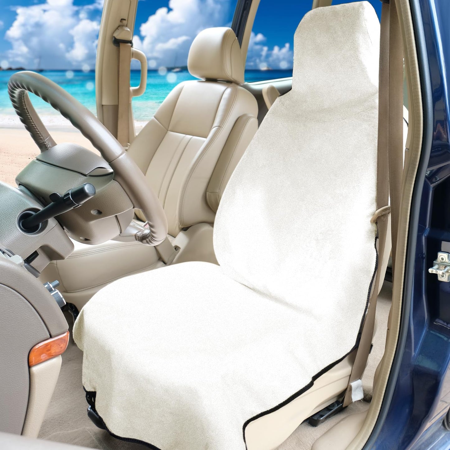 INFANZIA Waterproof Sweat Towel Seat Cover, Premium Car Seat Towel Protector for Trucks SUV Jeep, Universal Non-Slip Bucket Seat Covers for Post Gym Workout, Running, Swimming, Beach (White, 1Pcs)