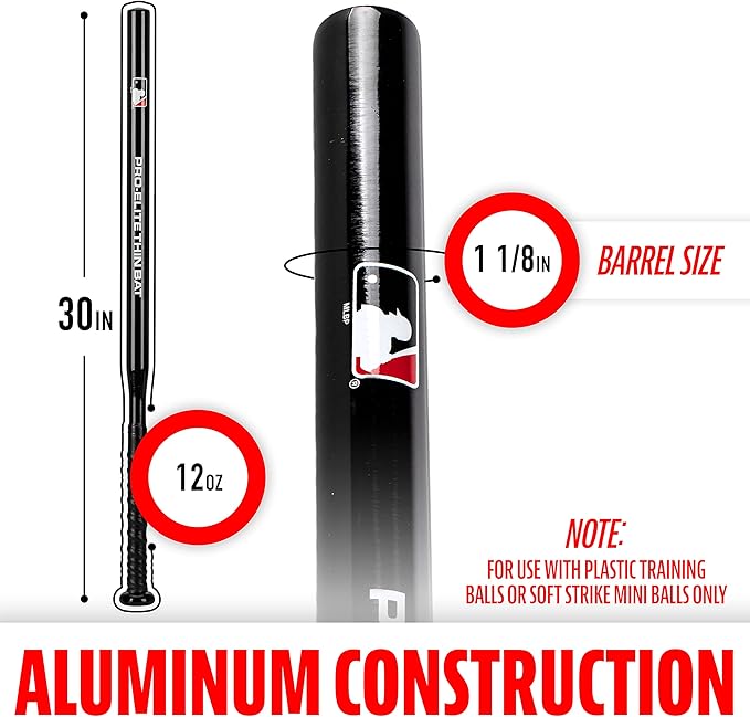 Franklin Sports MLB Baseball Training Bat + Balls - Thin Stick Training Equipment for Hitting Practice - Skinny Mini Bat + Ball Set for Contact Batting - 30"