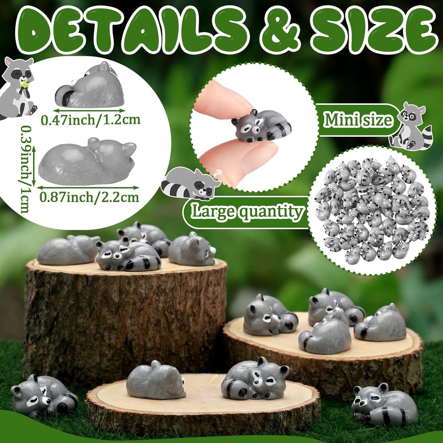 Seenelling Mini Raccoon Figurines - 50 Pcs Cute Resin Tiny Animal Decor for Home & Cabin