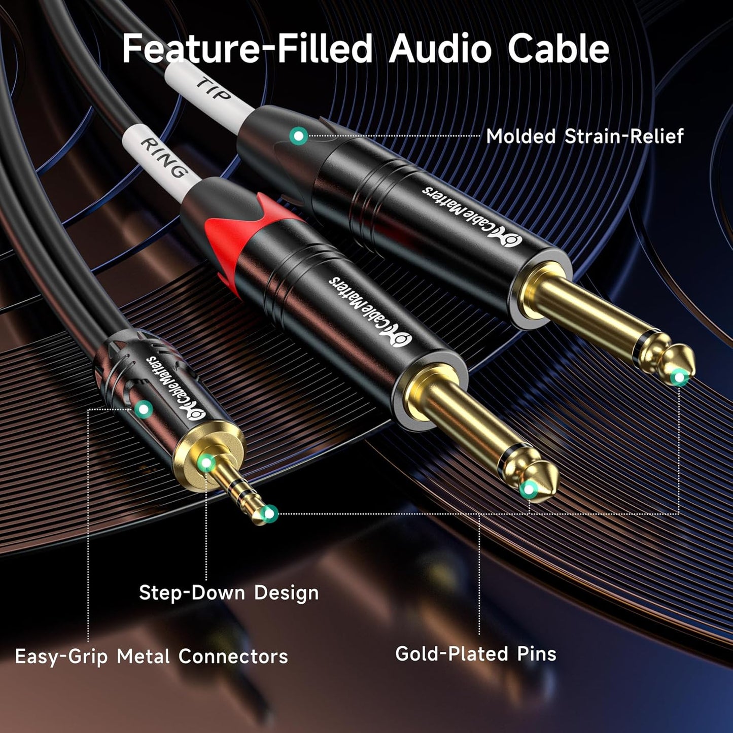 3.5mm 6.35mm 6ft, 1/8 1/4 3.5mm 1/4 Cable Matters TRS to Dual TS Breakout Cable - to Stereo Cable, to Y Splitter Cord