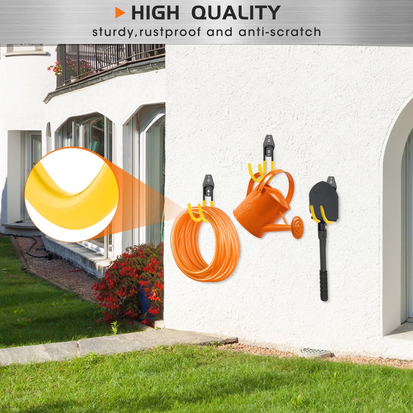 Pruite Garage Hose Hooks Wall Mount, 6 Pack Heavy Duty Storage Hooks for Garden Tools, Wall Hooks for Water Hoses, Brooms, Ladders, Garage Storage, Yellow