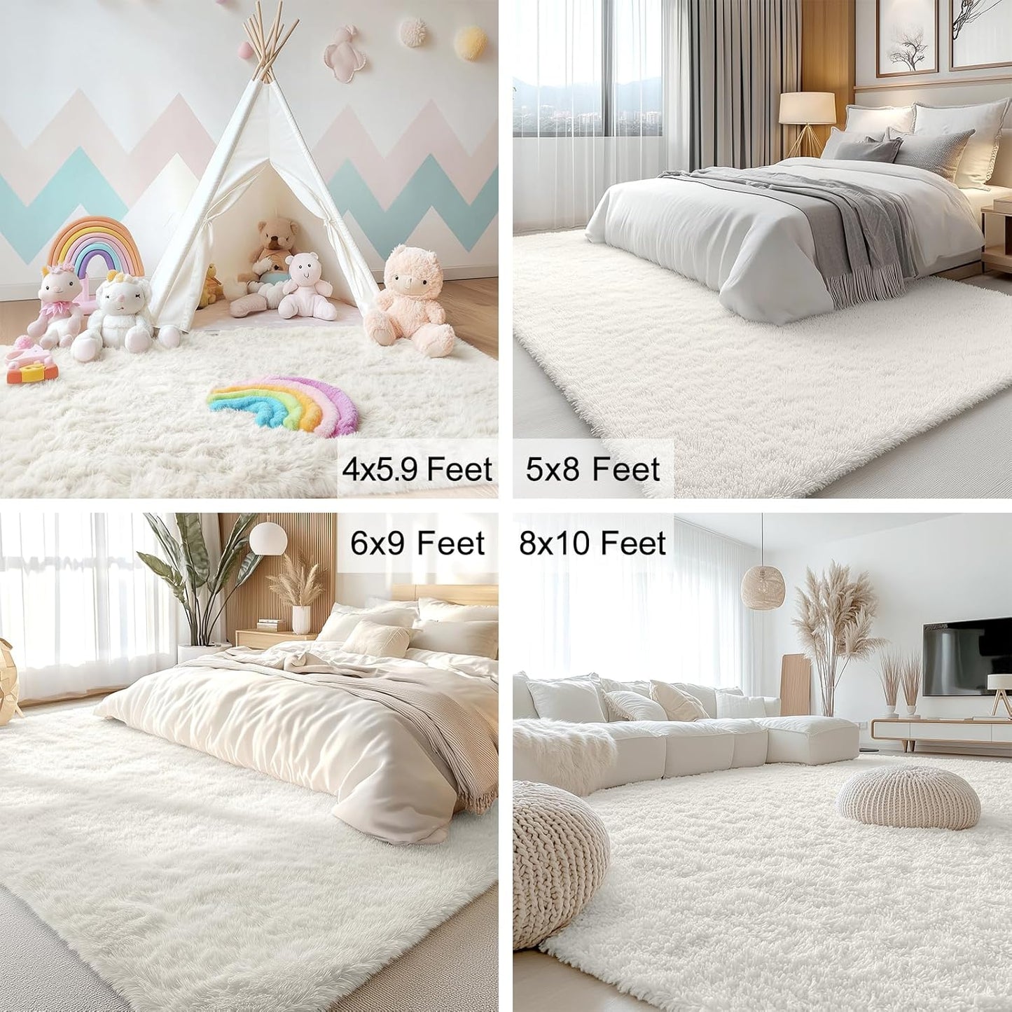 OLANLY Large Area Rug - Soft Fluffy Shaggy Carpet for Living Room & Bedroom | 6x10 ft, Ivory