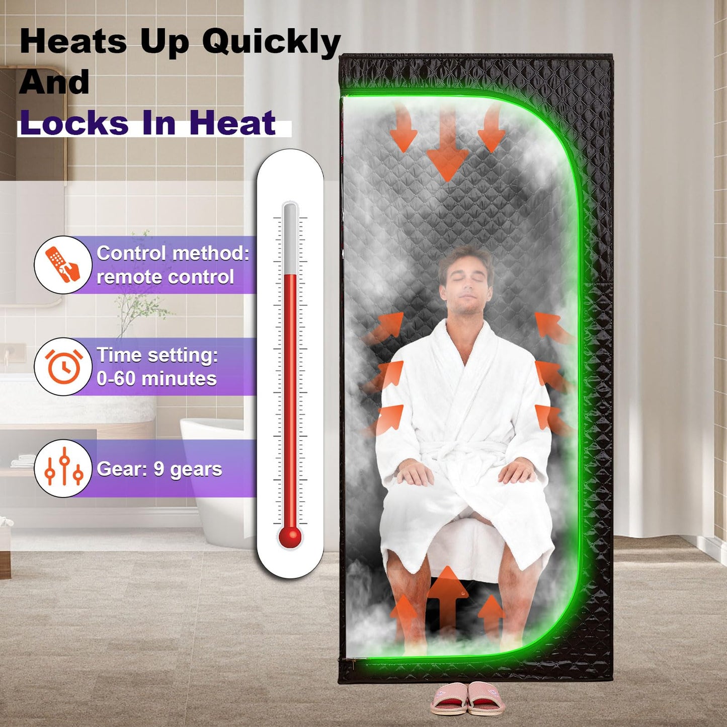 RRGFB Steam Sauna Tent for Home with Transparent Door, Portable Indoor Sauna with Powerful Steam Heating, Foldable Personal Spa for Relaxation (Single Rectangular,Black)