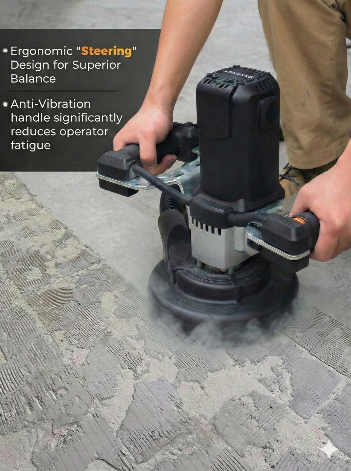ROUTECH 7" Concrete Grinder, Concrete Surface Sander, Low-Vibration Handle, 1.5" Dust Extraction Port, Edging Capacity, Overload Protection, High Torque Motor, 2000W 120V 60Hz, Model RT-MD180