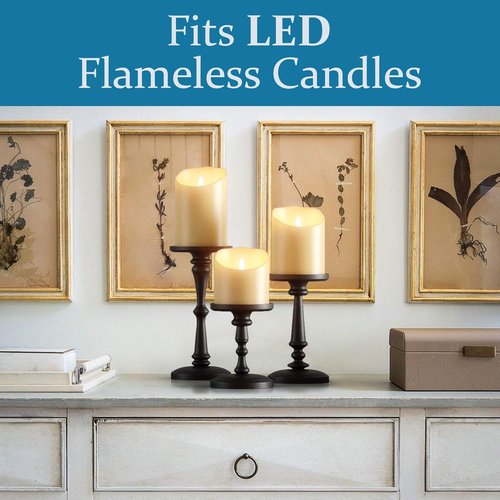 Matte Black Candle Holders Set of 3 - Stylish Metal Holders for Pillar & LED Candles - 6, 8 & 10 Inch Tall