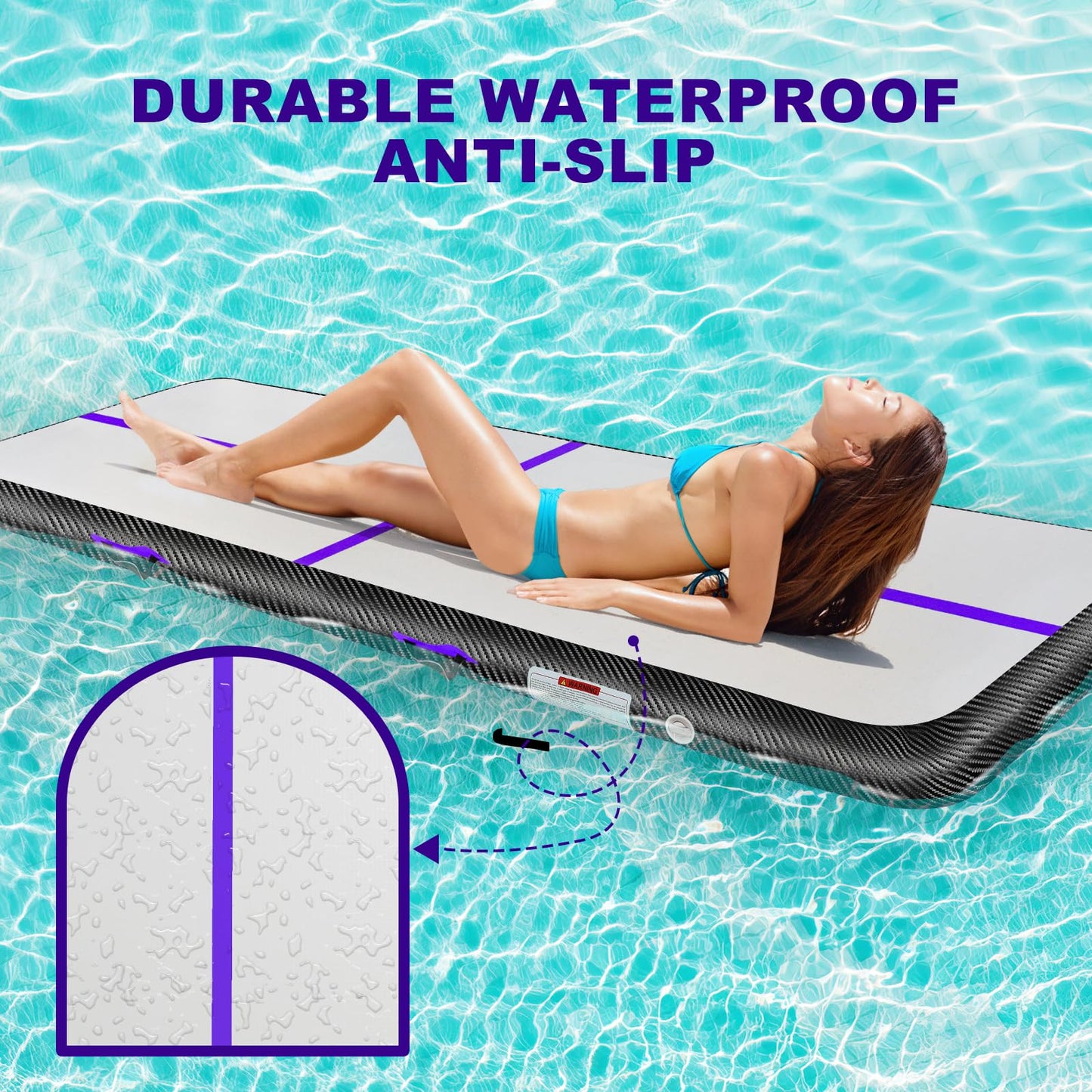 Inflatable Gymnastics Mat 10ft/13ft/16ft/20ft/ Air Tumbling Track Mats 4/8 inches Thick for Home Use/Training/Cheerleading/Yoga/Water with Pump 10ft x 3.3ft x 4inch Purple Black