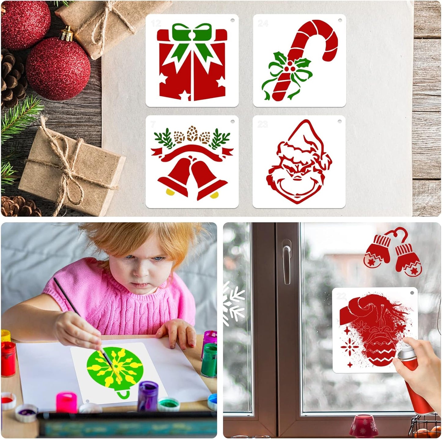 Regine Switzerland 25 Pcs Christmas Stencils - Reusable 6x6 Inch Templates for DIY Crafts & Decorations