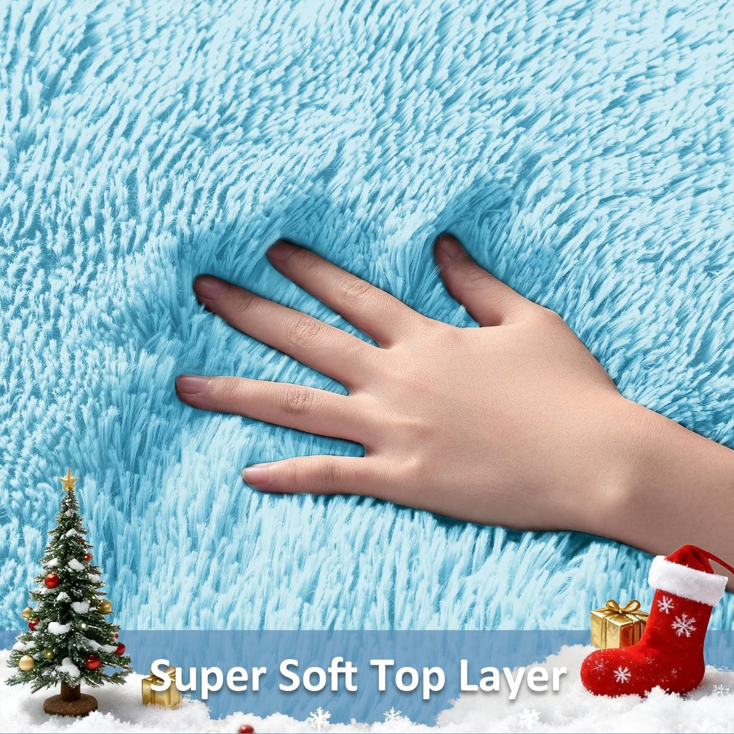Ophanie Light Blue Area Rug - Large Shag Carpet for Living Room & Nursery | Soft, Thick Design