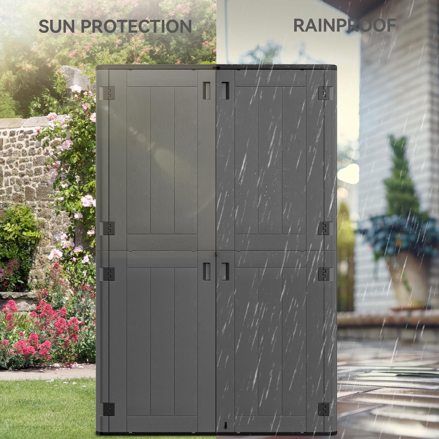 YITAHOME 60 cuft Vertical Outdoor Storage Shed w/o Shelf, Large Waterproof Storage Cabinet for Garden Shed, Tall Outdoor Storage Shed for Garage, Pool Storage, Resin, Lockable, Dark Gray
