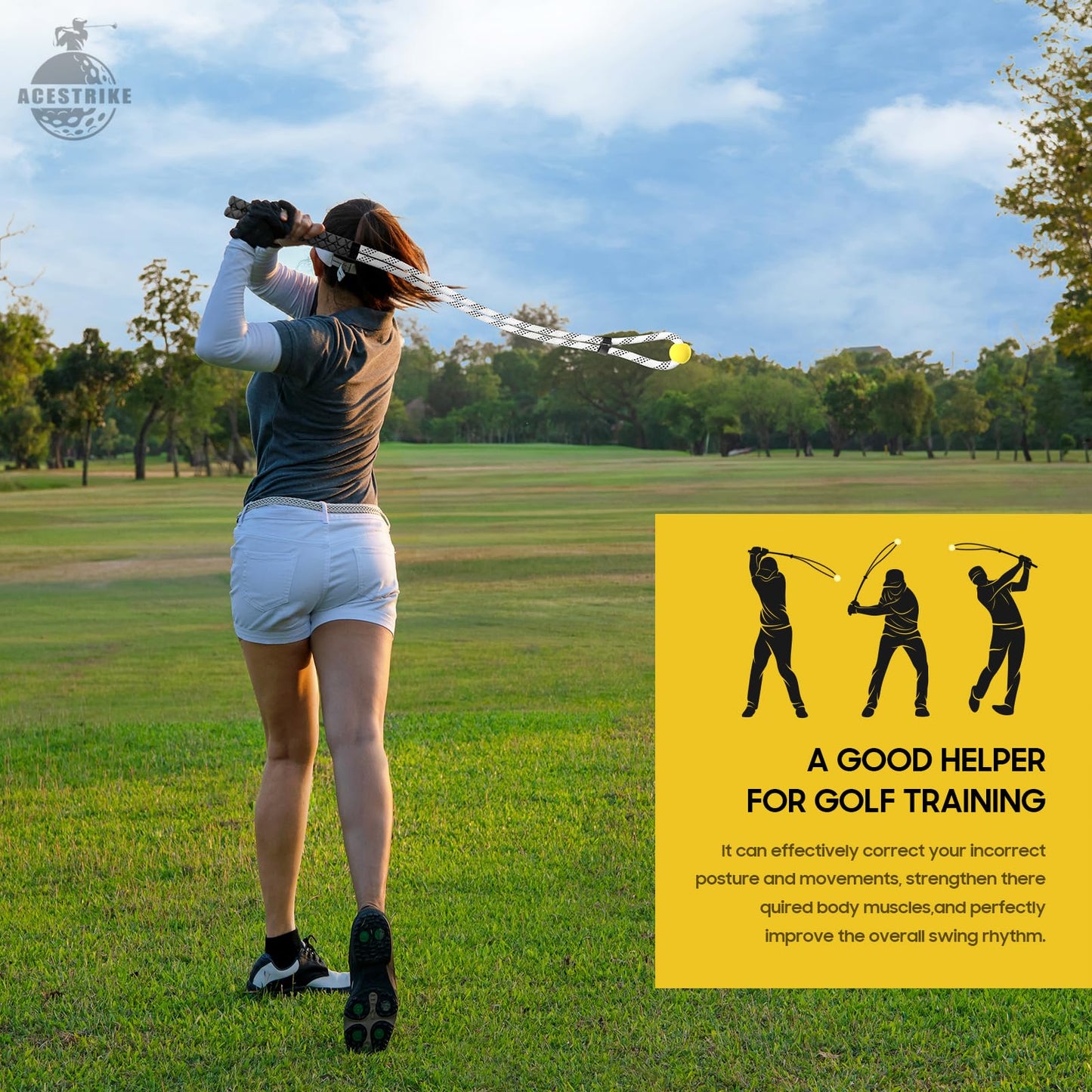 ACESTRIKE Golf Rope Swing Trainer, Golf Tyro Posture Corrector Professional Golf Training Aid, Golf Warm-Up Practice Equipment with Weighted Ball for Golfers of All Levels