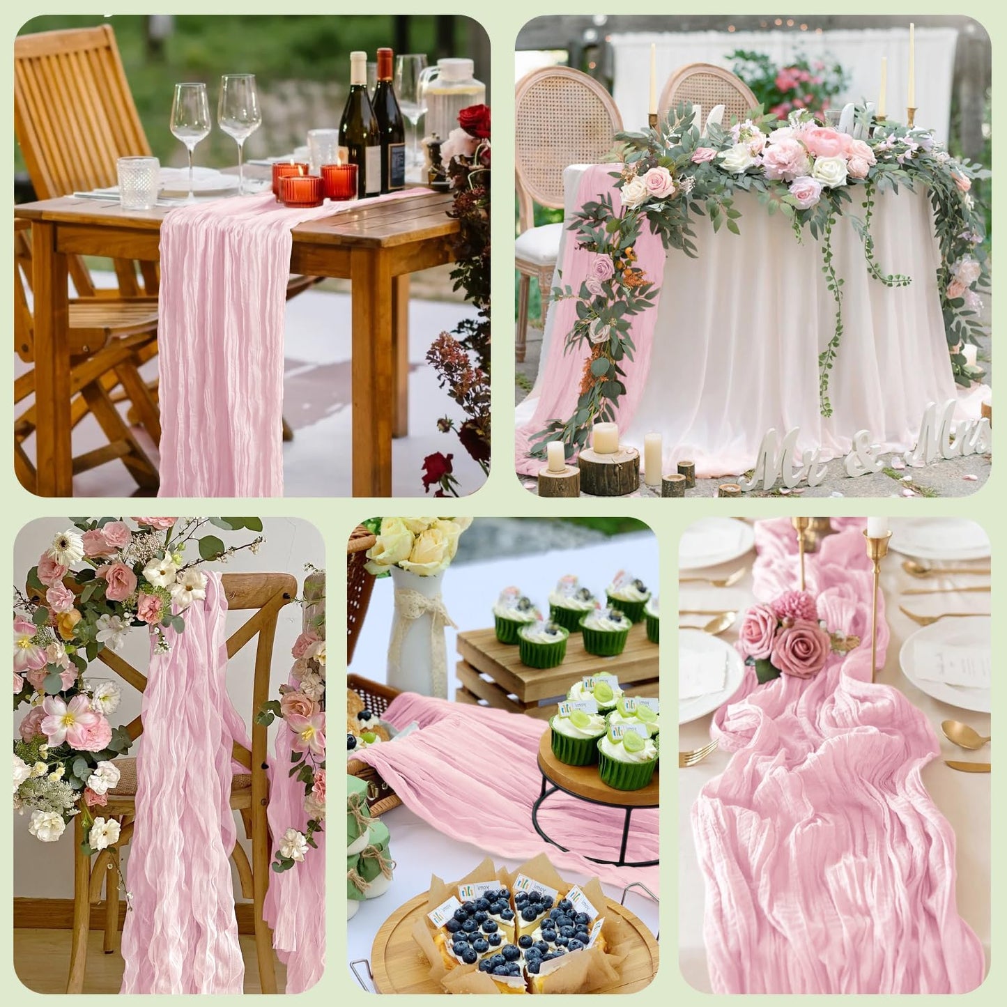 Wokceer Cheesecloth Table Runner 4Pack 10FT Blushing Pink Christmas Gauze Cheese Cloth Table Runner for Party Easter Rustic Sheer Table Runners for Baby Bridal Shower Wedding
